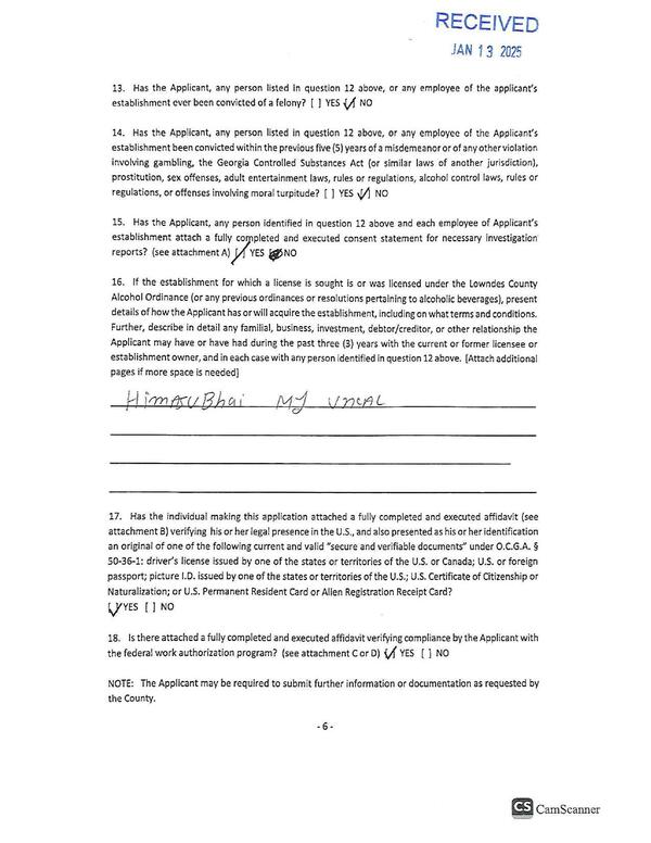 16. If the establishment for which a license is sought is or was licensed under the Lowndes County