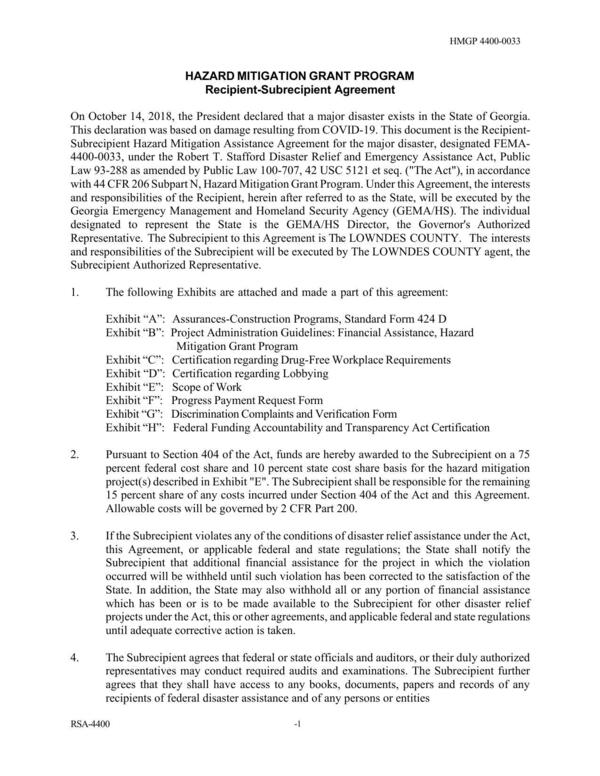 Recipient-Subrecipient Agreement