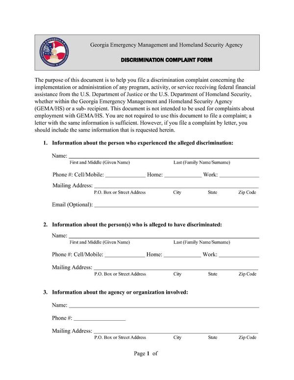 DISCRIMINATION COMPLAINT FORM