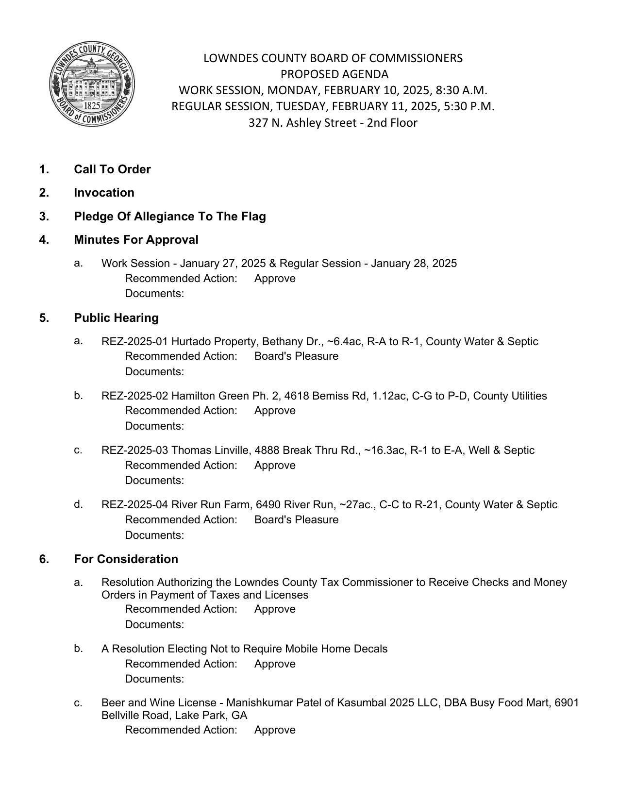 PROPOSED AGENDA