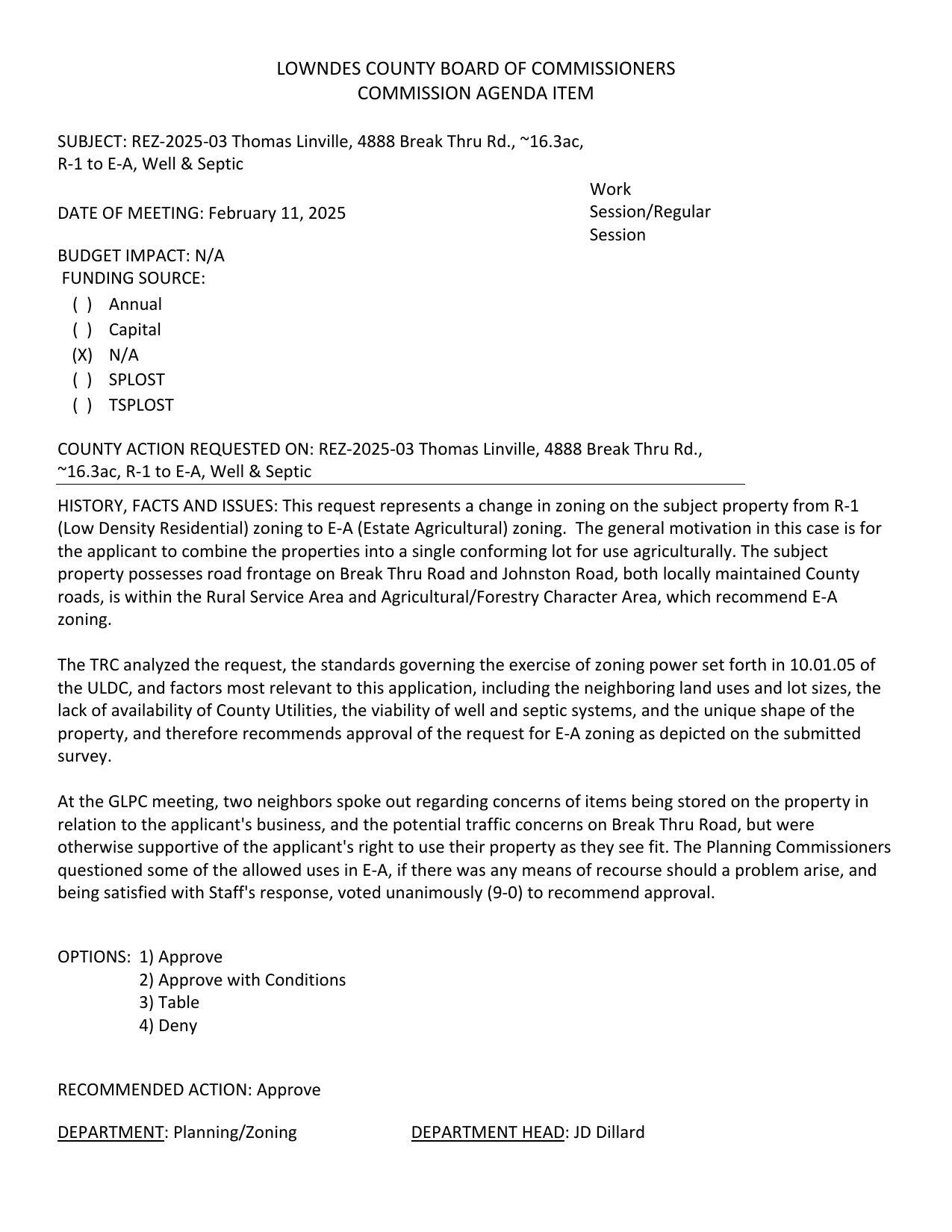 to combine the properties into conforming lots for use agriculturally. GLPC recommended approval 9:0.