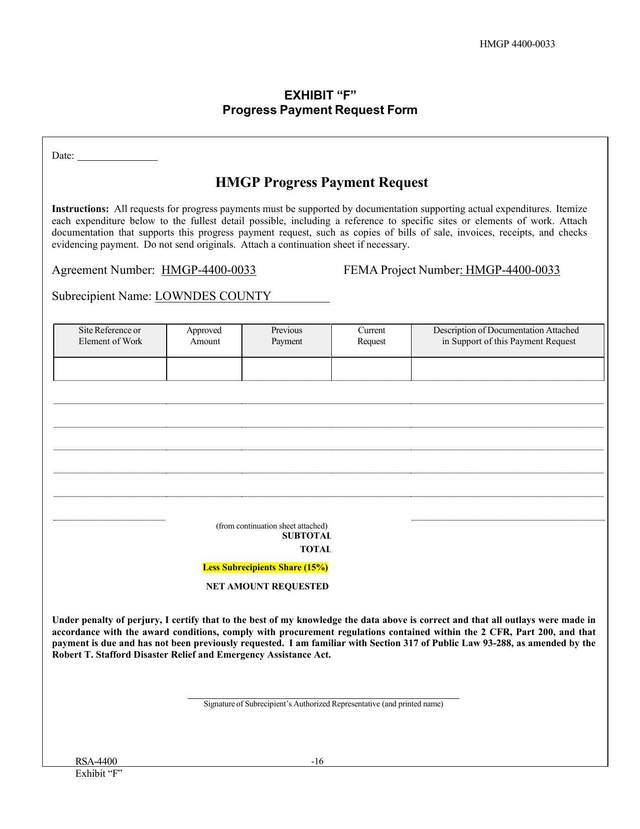 Progress Payment Request Form