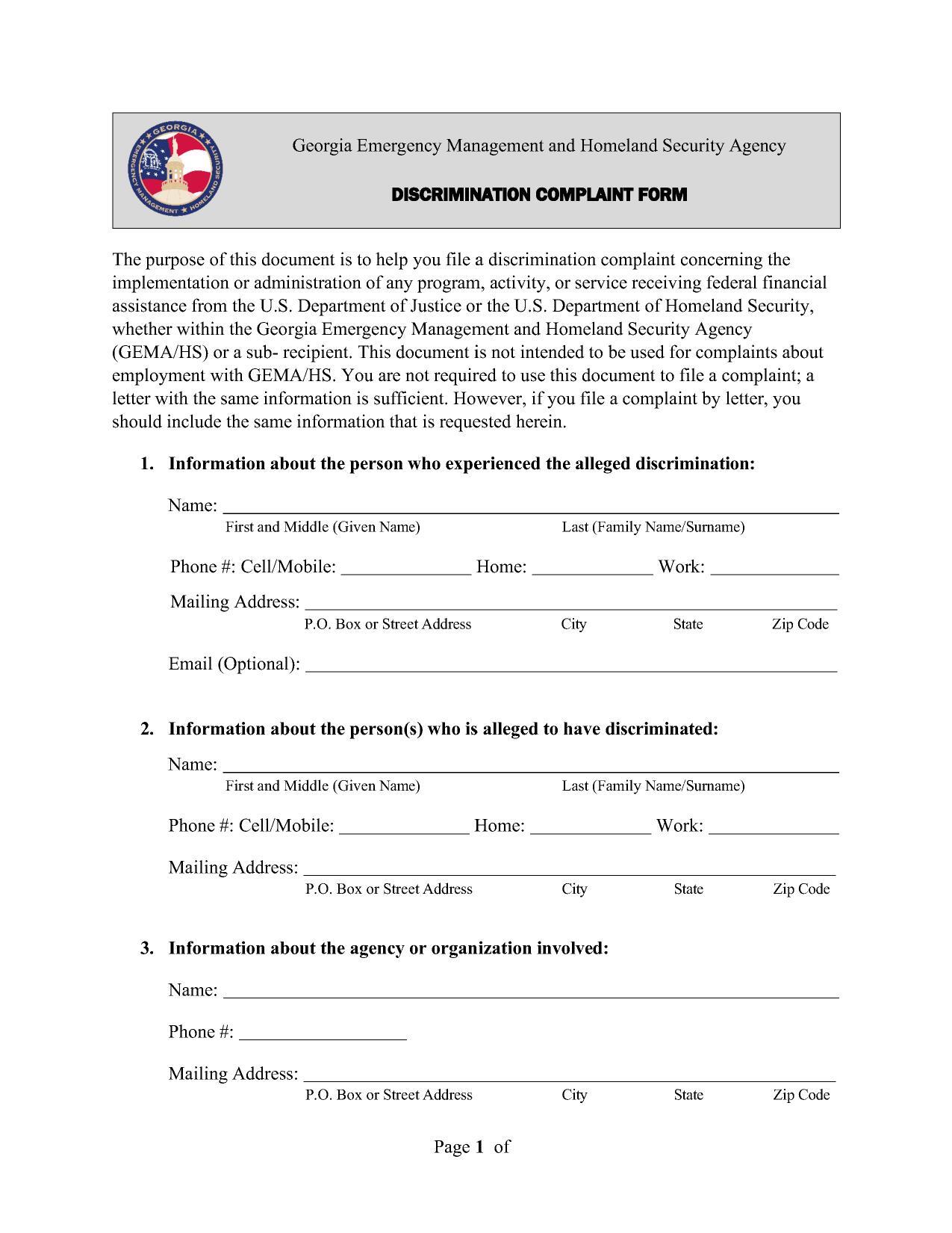 DISCRIMINATION COMPLAINT FORM