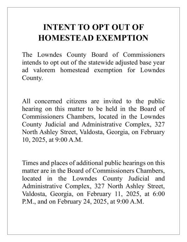 Intent to Opt Out of Homestead Exemption