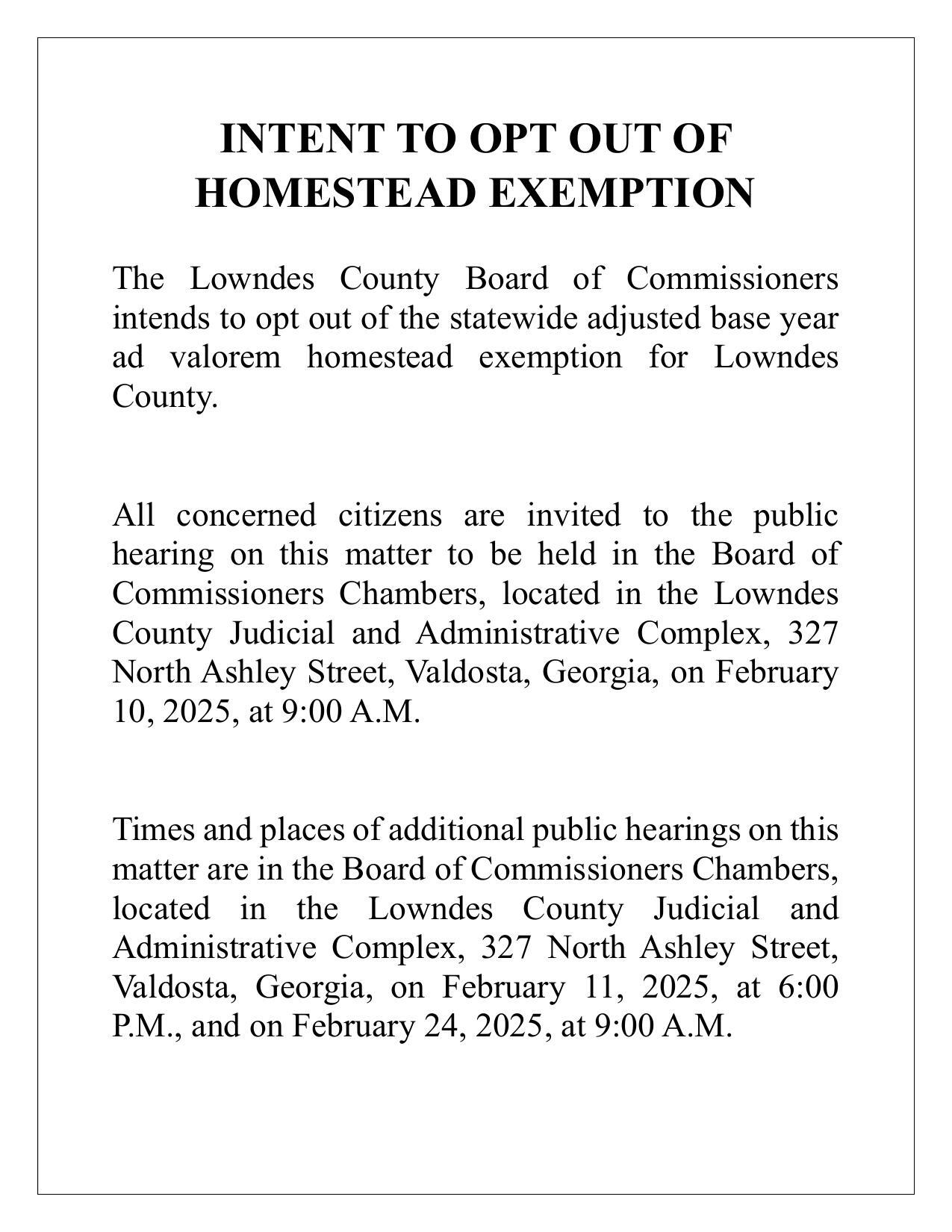 Intent to Opt Out of Homestead Exemption