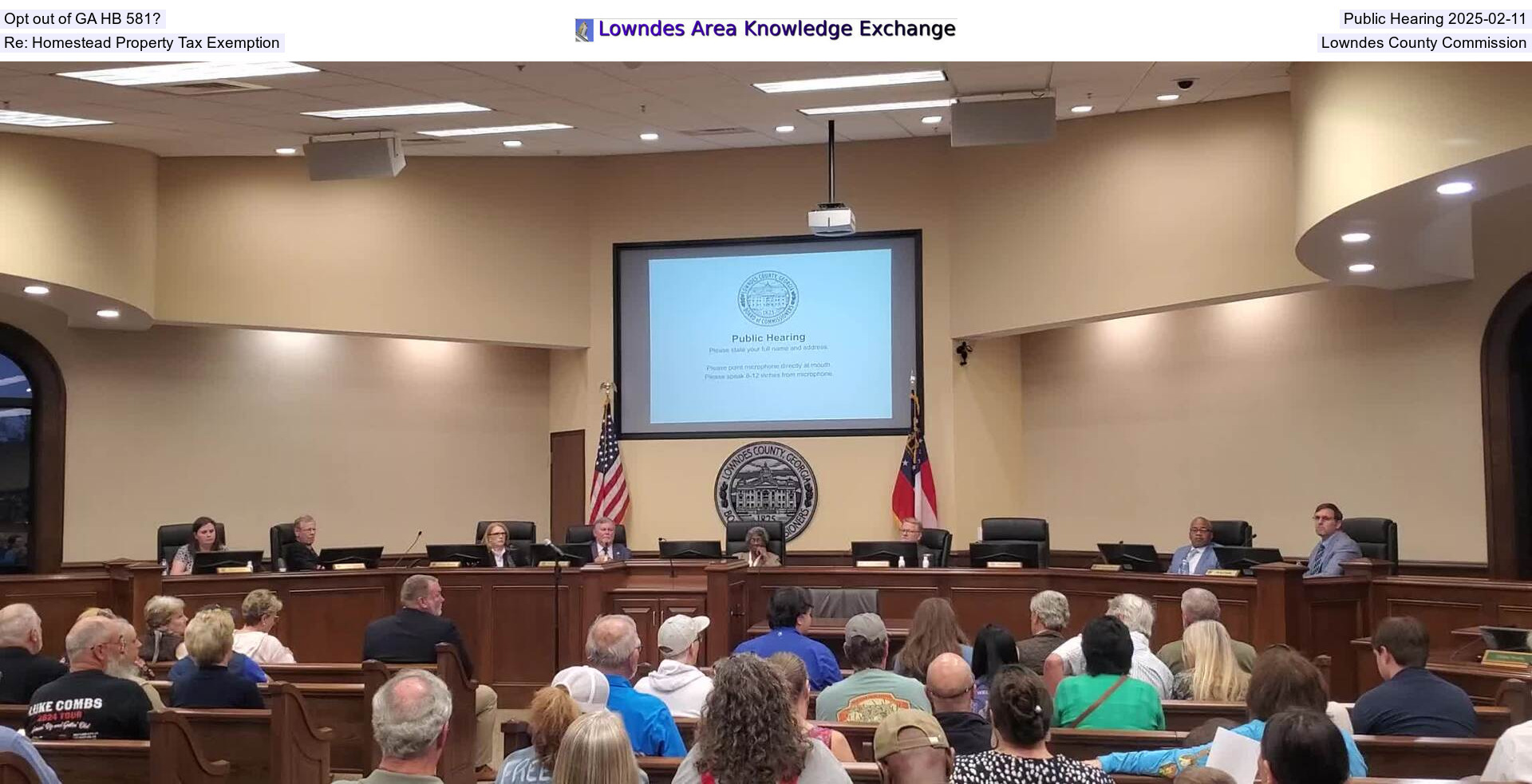 [Opt out of GA HB 581? Public Hearing 2025-02-11, Re: Homestead Property Tax Exemption, Lowndes County Commission]