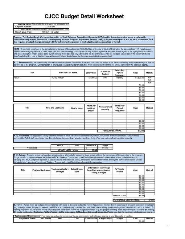 CJCC Budget Detail Worksheet