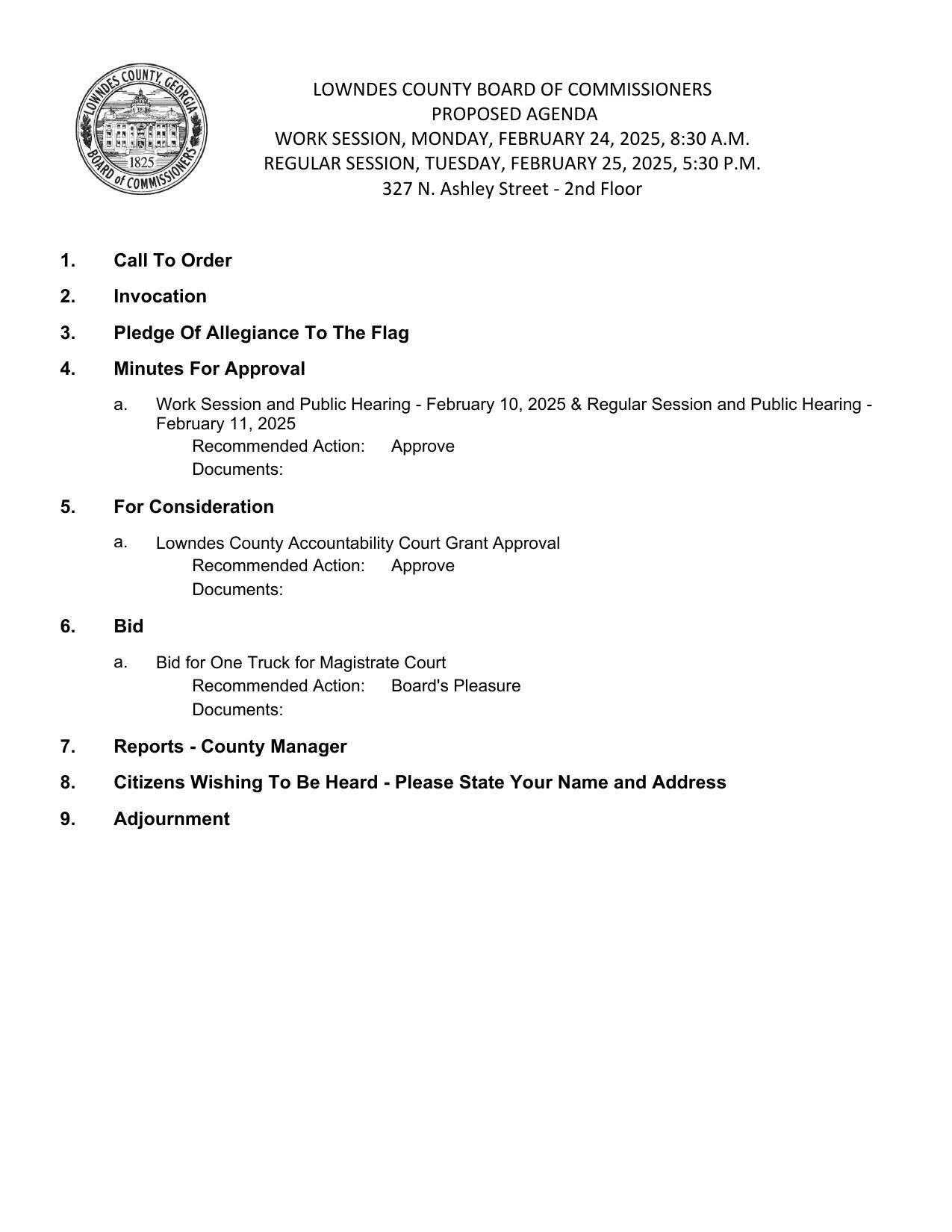 PROPOSED AGENDA