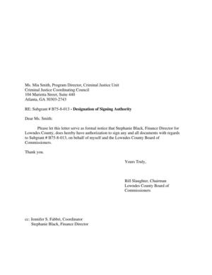 [Designation of Signing Authority to Finance Director Stephanie Black]