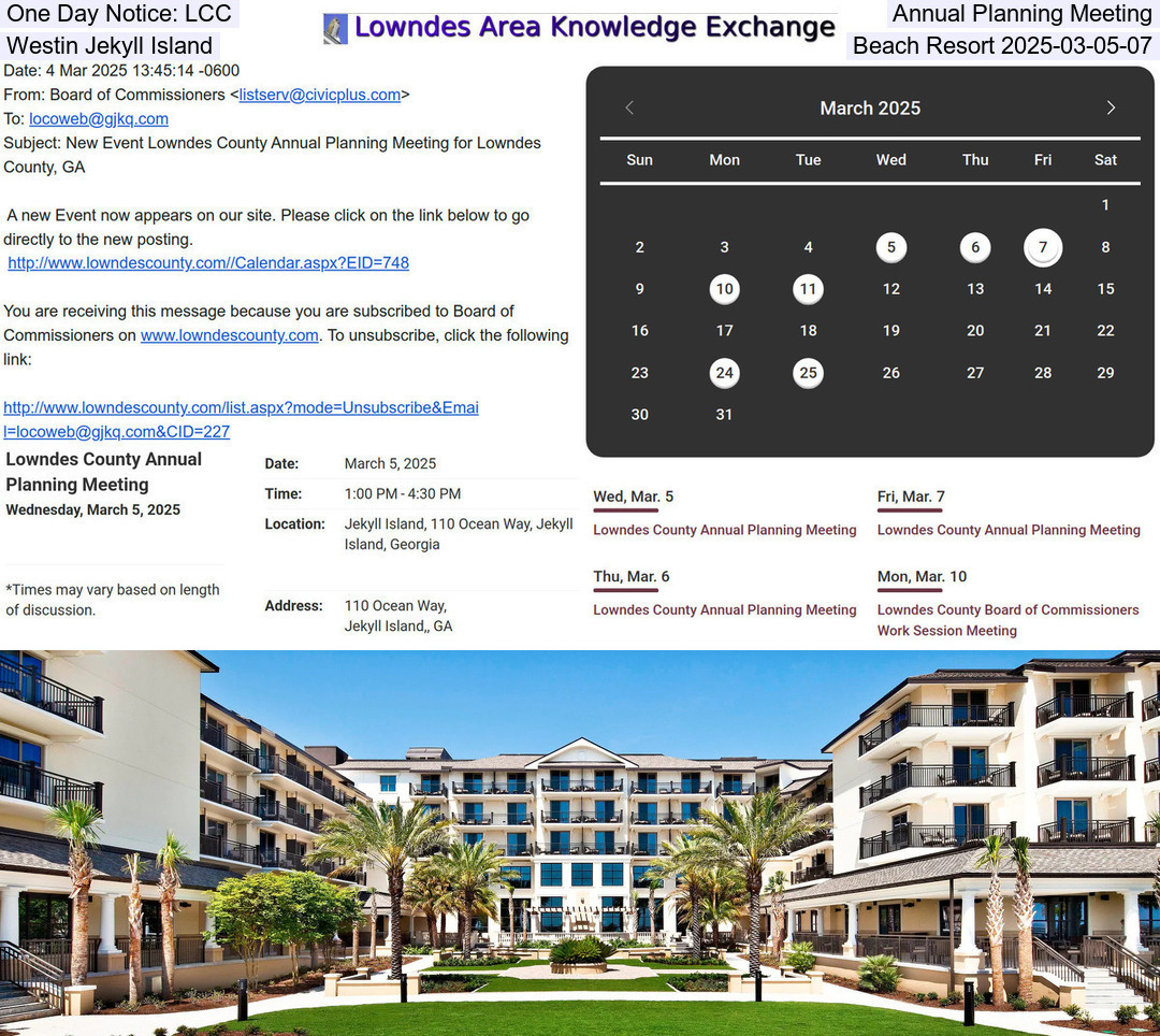 One Day Notice: LCC Annual Planning Meeting, Westin Jekyll Island Beach Resort 2025-03-05-07