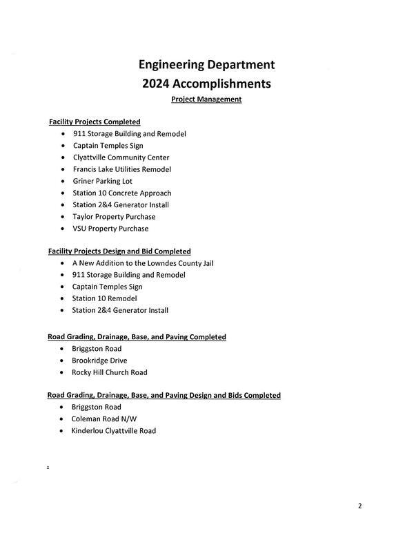 Engineering Department 2024 Accomplishments Project Management