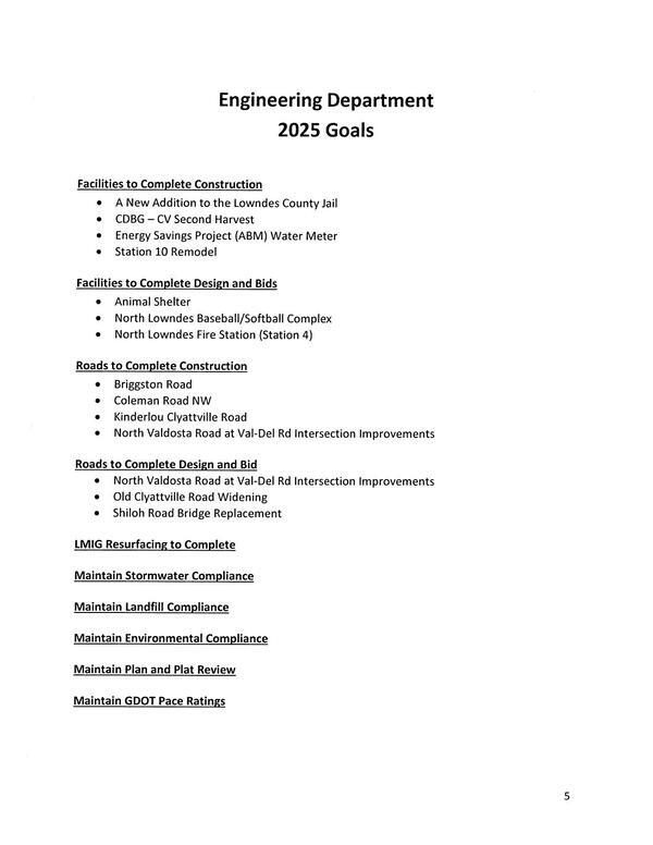 Engineering Department 2025 Goals