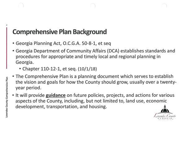 Comprehensive Plan Background: Georgia Planning Act, O.C.G.A. 50-8-1, et seq