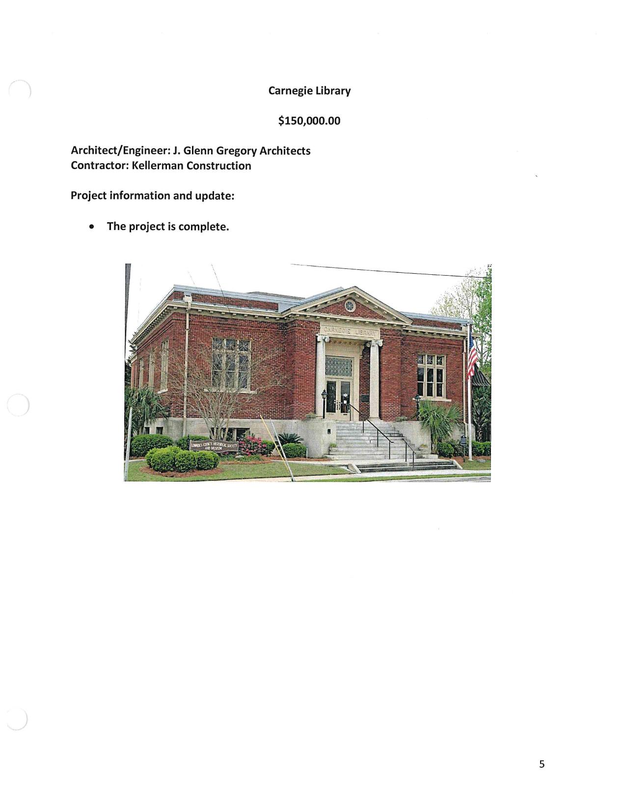 Carnegie Library $150,000.00