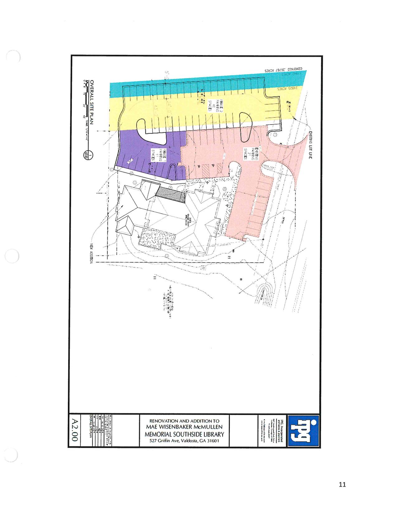 Overall Site Plan: RENOVATION AND ADDITION TO MAE WISENBAKER McMULLEN MEMORIAL SOUTHSIDE LIBRARY, 527 Griffin Ave, Valdosta, GA 31601