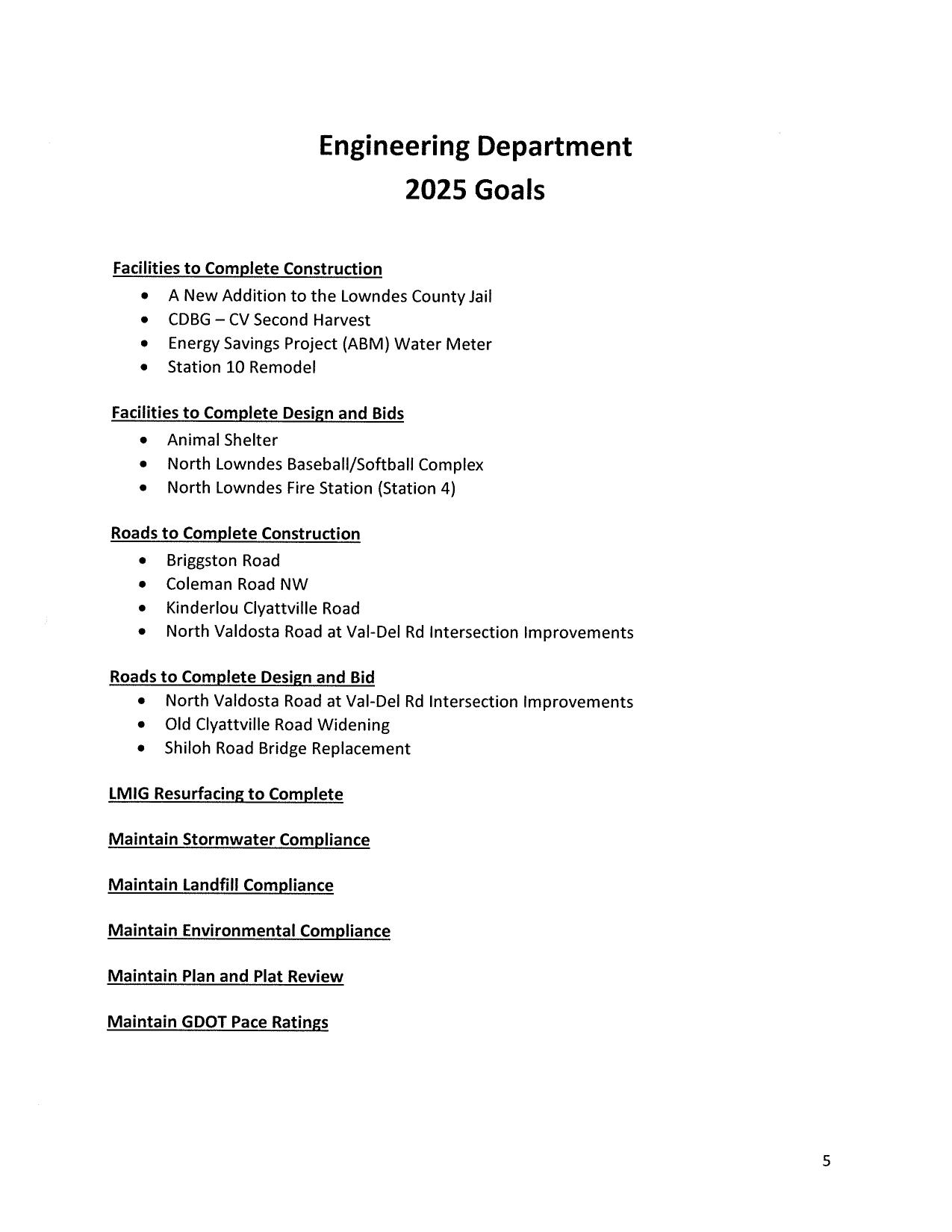 Engineering Department 2025 Goals