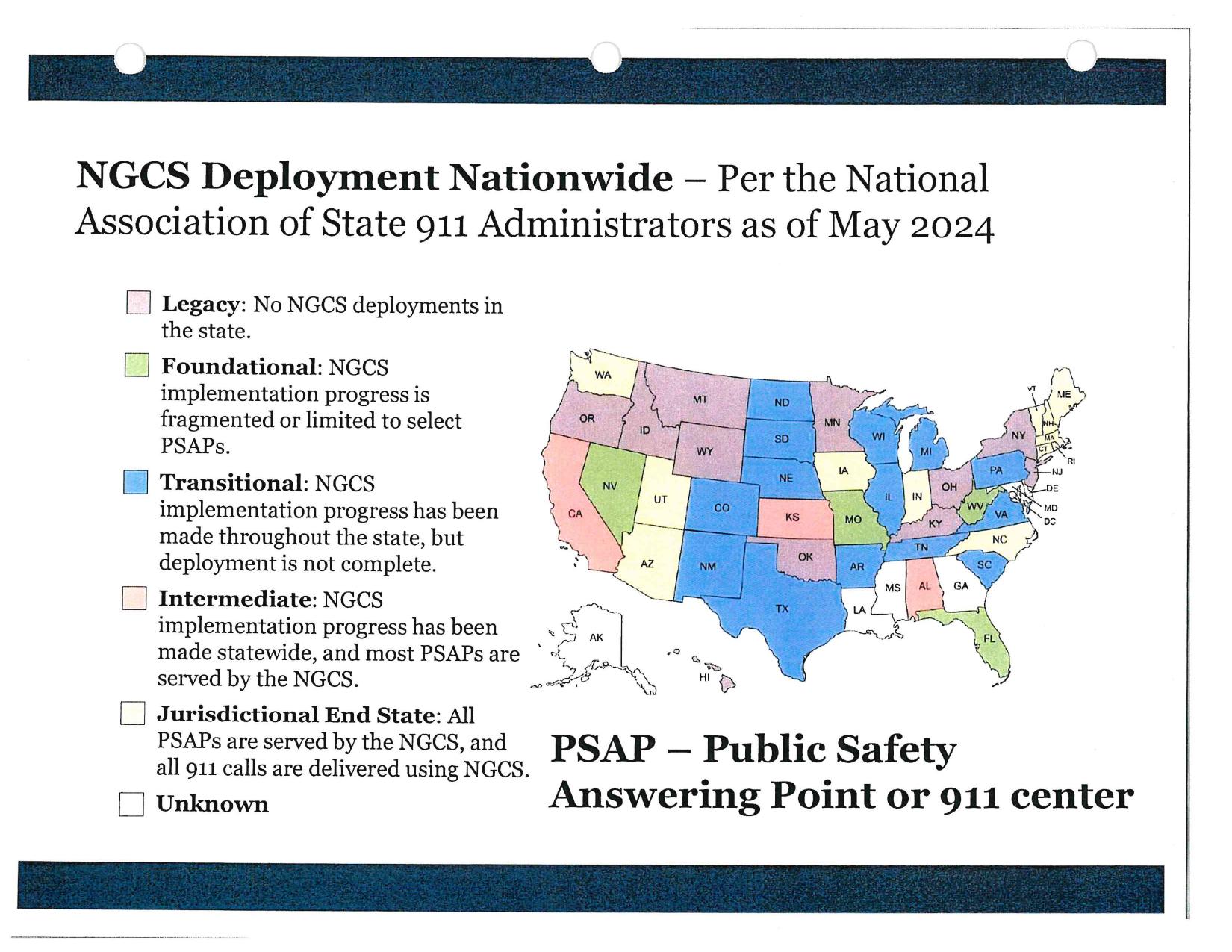 NGCS Deployment Nationwide — Per the National Association of State 911 Administrators as of May 2024