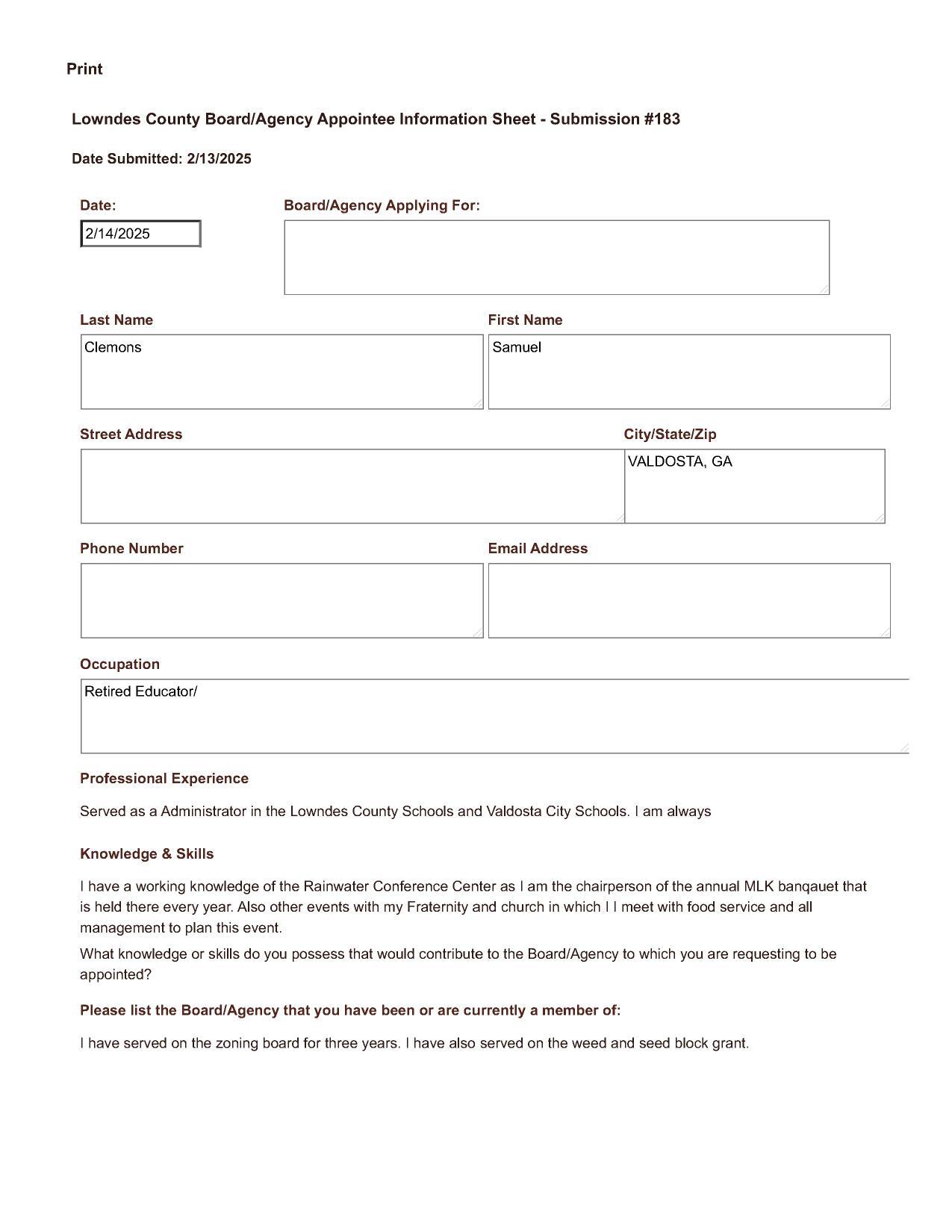 Samuel Clemons application