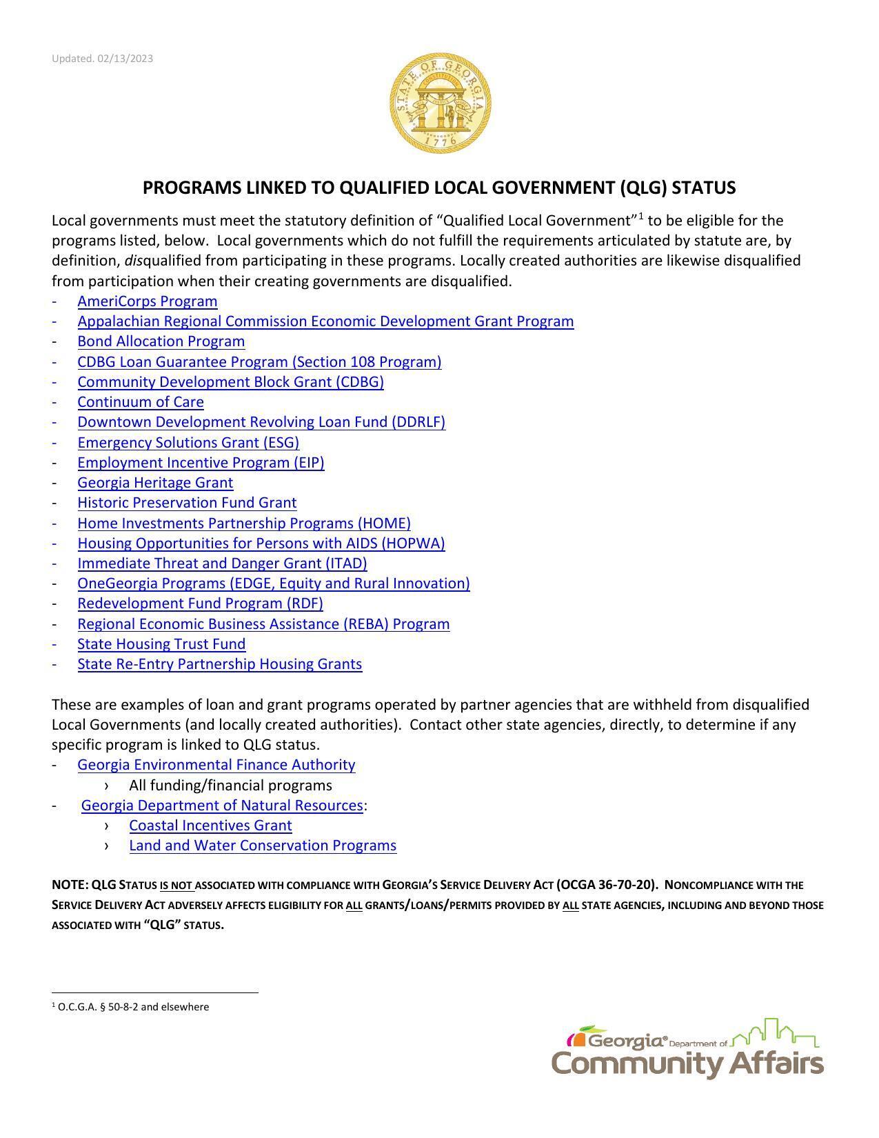 QLG Factsheet_programs_linked_to_qlg_status USE