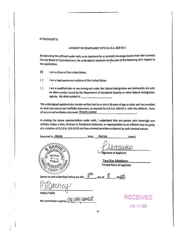 Tara Kay Middleton, AFFIDAVIT OF COMPLIANCE WITH 0.C.G.A. §50-36-1