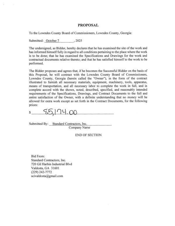 \$85,174.00 PROPOSAL by Standard Contractors, Inc.