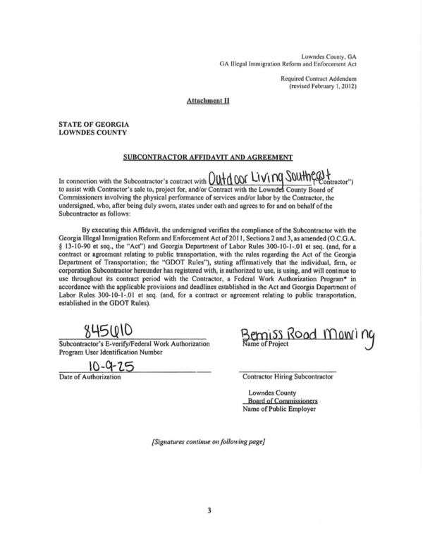 SUBCONTRACTOR AFFIDAVIT AND AGREEMENT