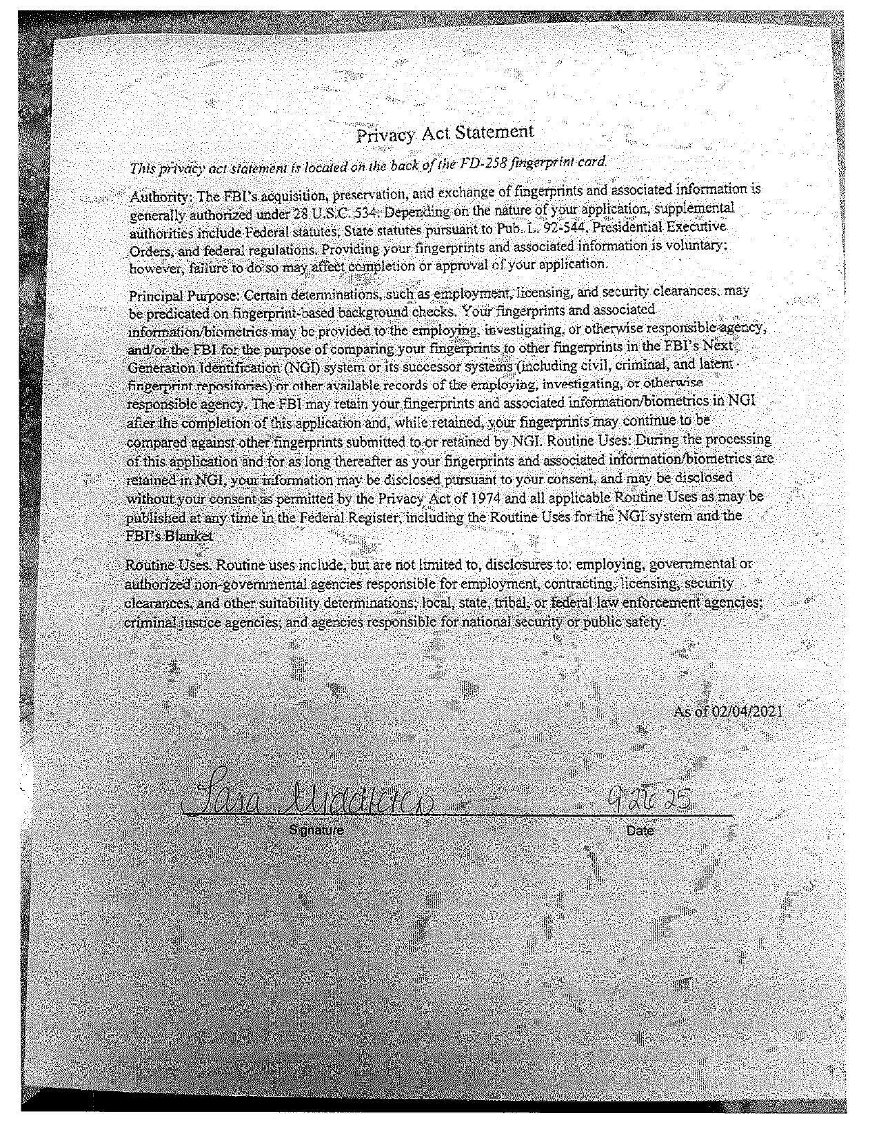 Privacy Act Statement