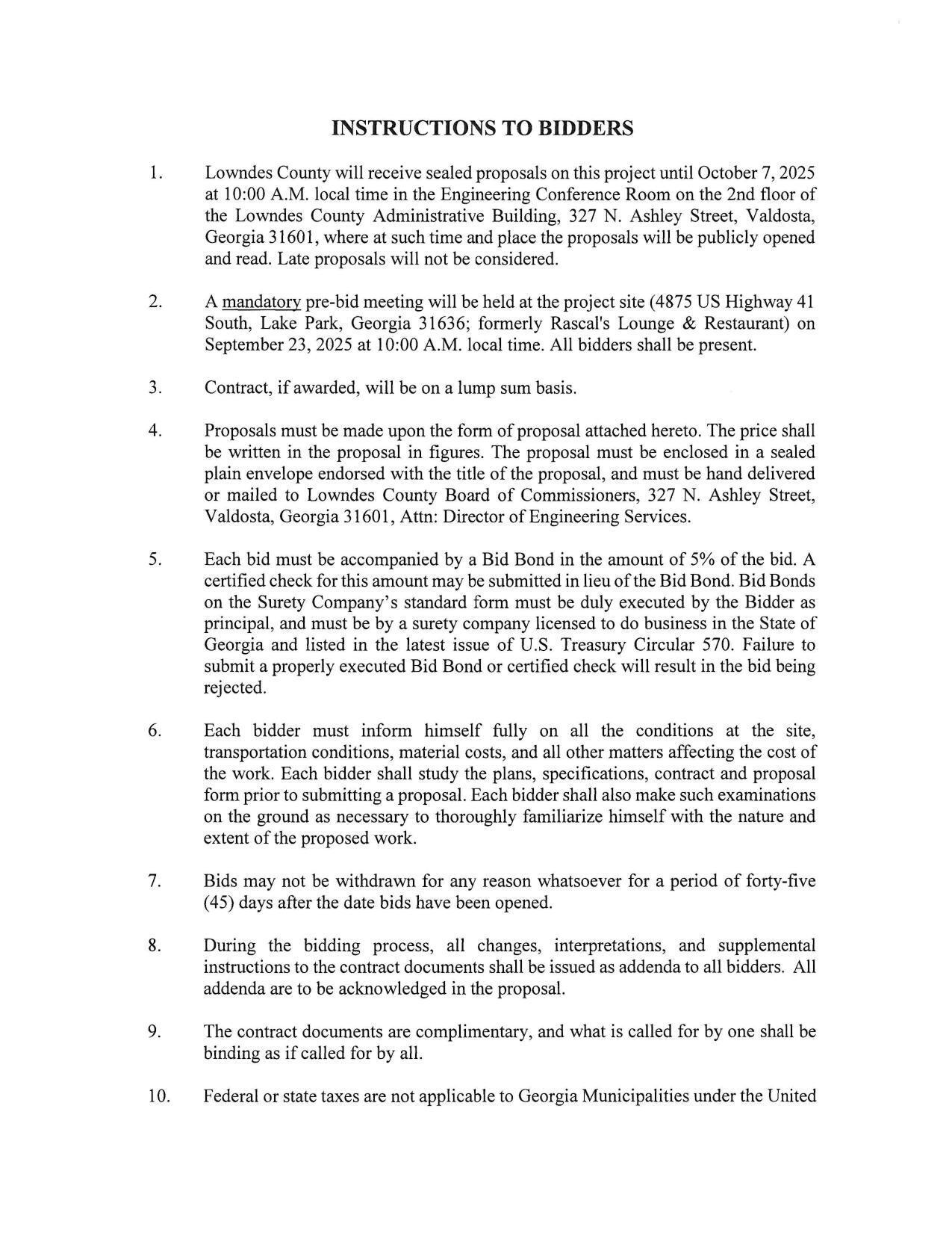 INSTRUCTIONS TO BIDDERS