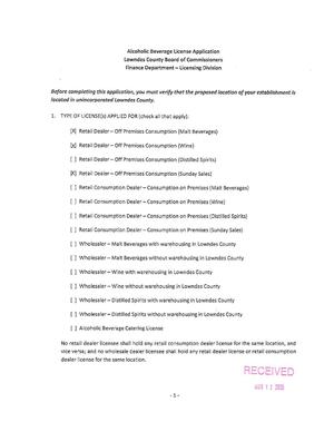 [Alcoholic Beverage License Application]