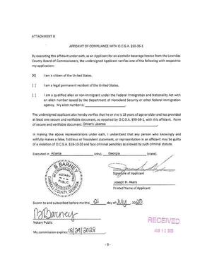 [Joseph H. Akers, AFFIDAVIT OF COMPLIANCE WITH O.C.G.A. §50-36-1]