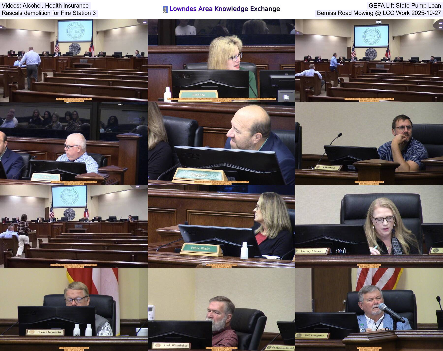 [Videos: Alcohol, Health insurance, GEFA Lift State Pump Loan, Rascals demolition for Fire Station 3, Bemiss Road Mowing @ LCC Work 2025-10-27]