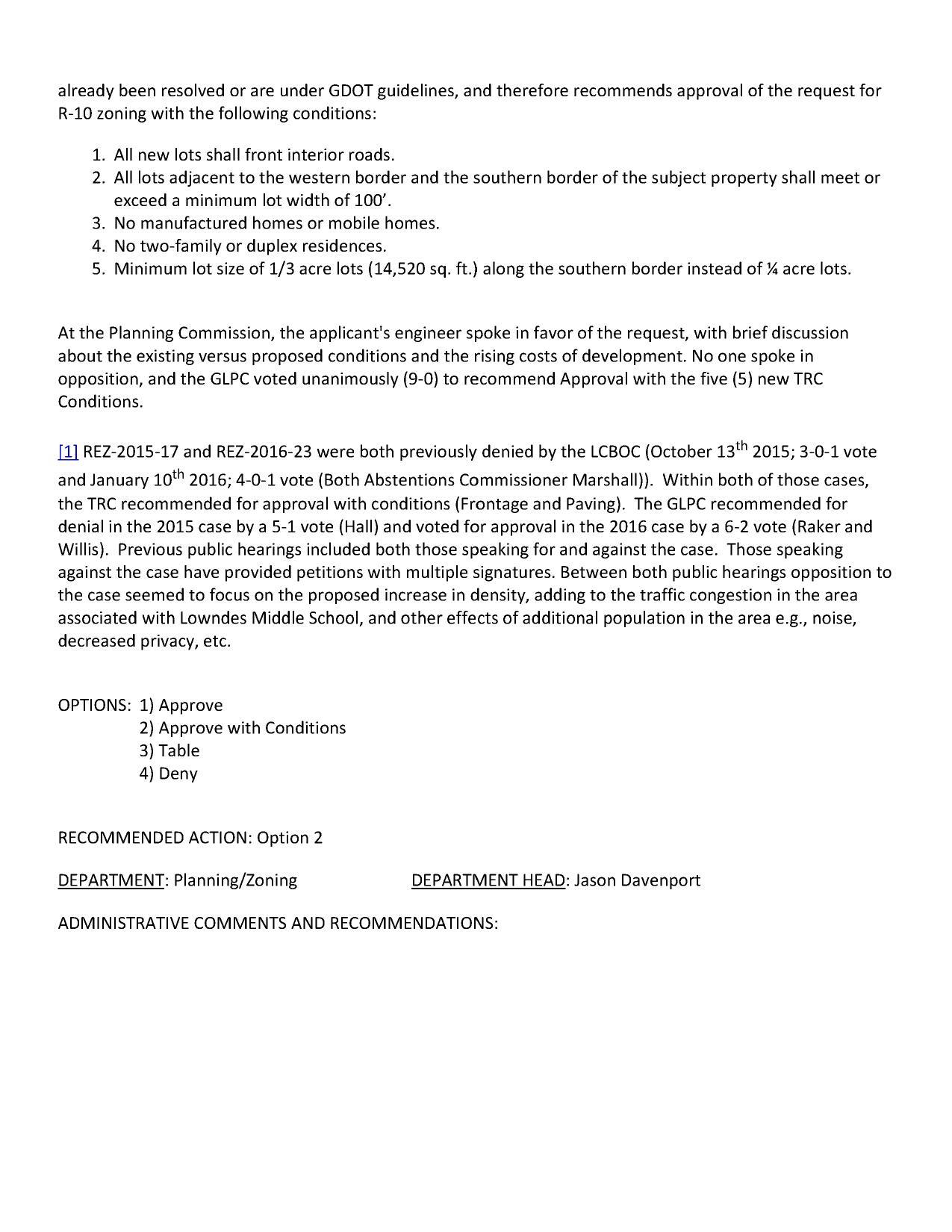 GPLC recommended approval with 5 new TRC conditions.
