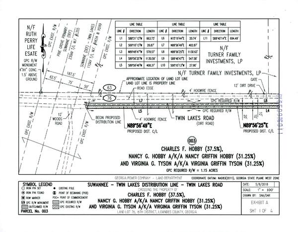Map: Suwannee - Twin Lakes Distribution Line, Twin Lakes Road, Hobby and Tyson property (1 of 4)