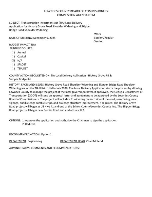 [The Local Delivery Application starts the process by allowing Lowndes County to manage the project at the local government level.]