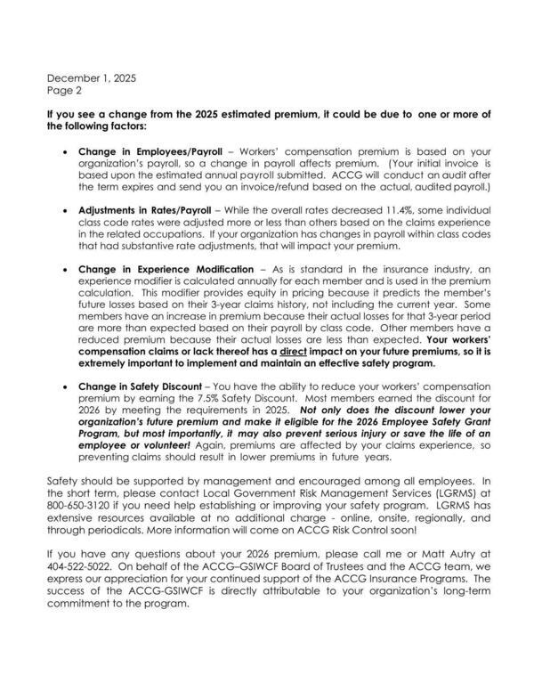 organization&rsquo;s future premium and make it eligible for the 2026 Employee Safety Grant