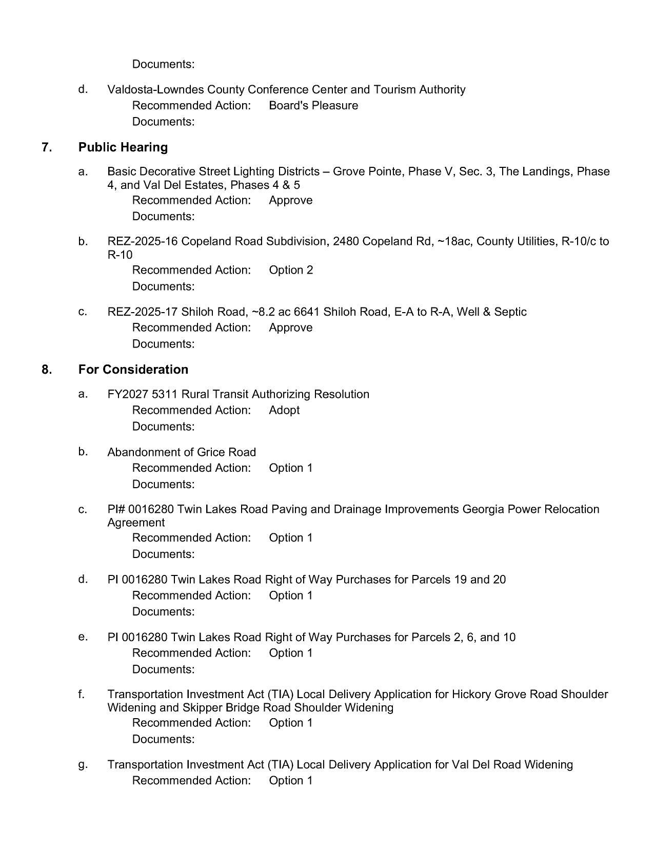 Public Hearings, For Consideration