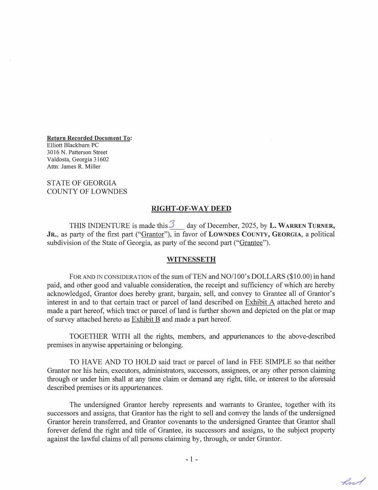 RoW Deed, L. Warrent Turner, Parcel 10