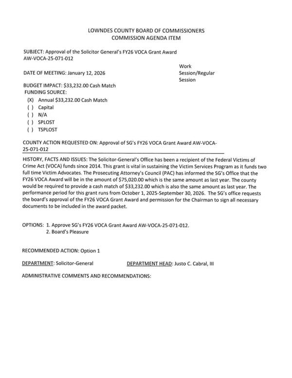 [BUDGET IMPACT: $33,232.00 Cash Match]