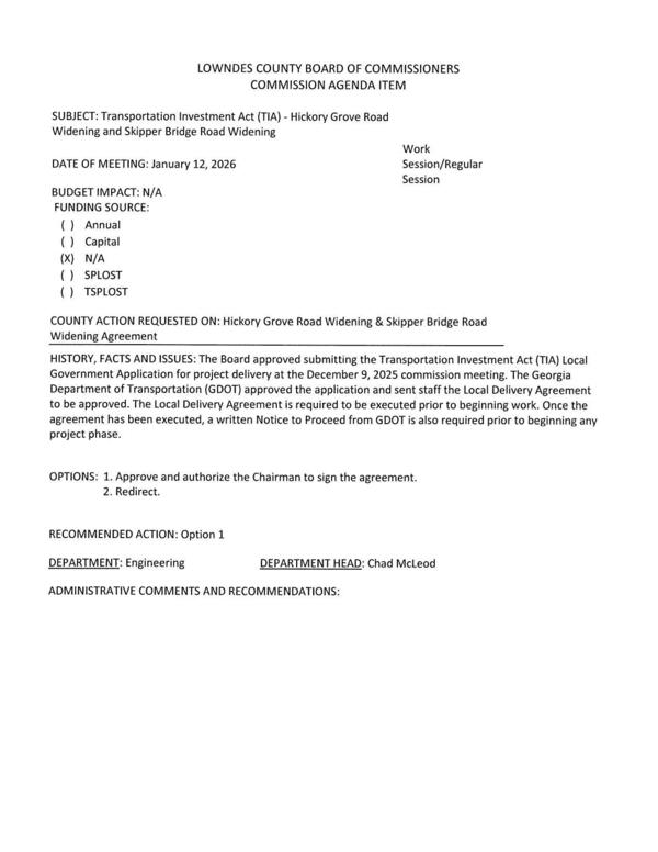 [Widening Agreement, GDOT]