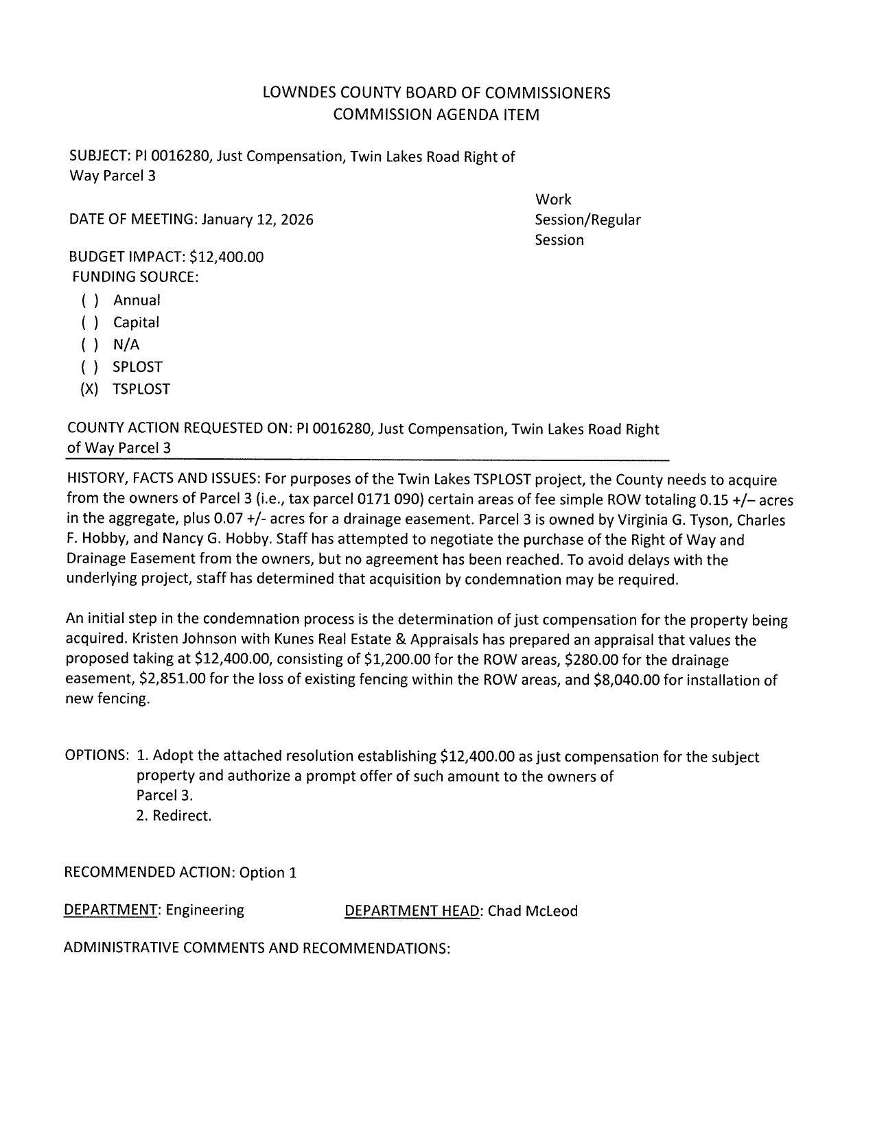 BUDGET IMPACT: $12,400.00