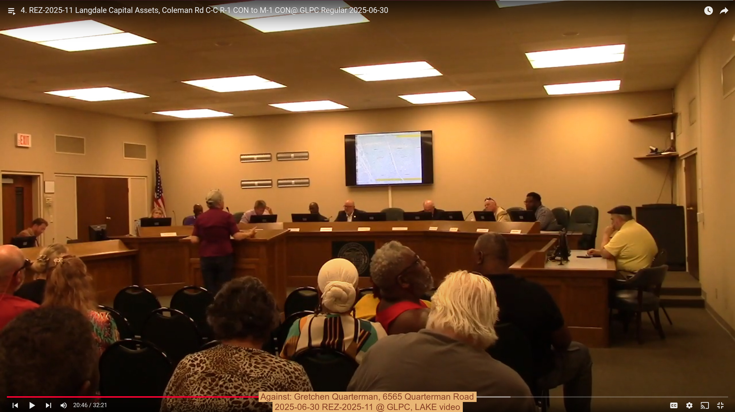 Against: Gretchen Quarterman, 6565 Quarterman Road, 2025-06-30 REZ-2025-11 @ GLPC, LAKE video