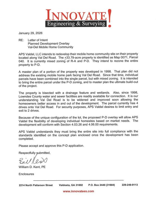 Letter of Intent from William D. Kent, PE