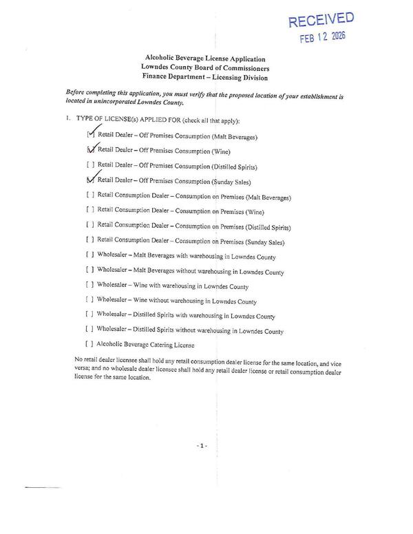 Alcoholic Beverage License Application