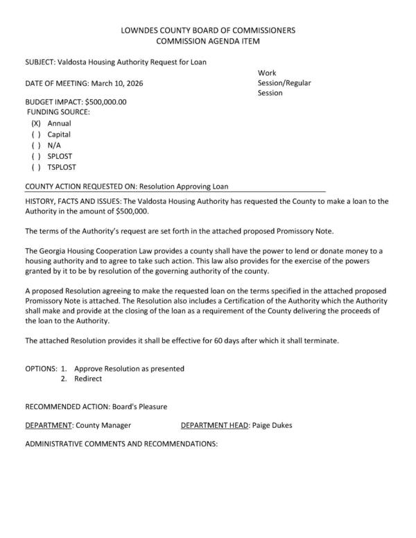 [BUDGET IMPACT: $500,000.00]