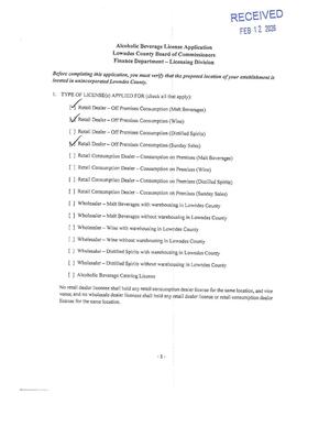 [Alcoholic Beverage License Application]