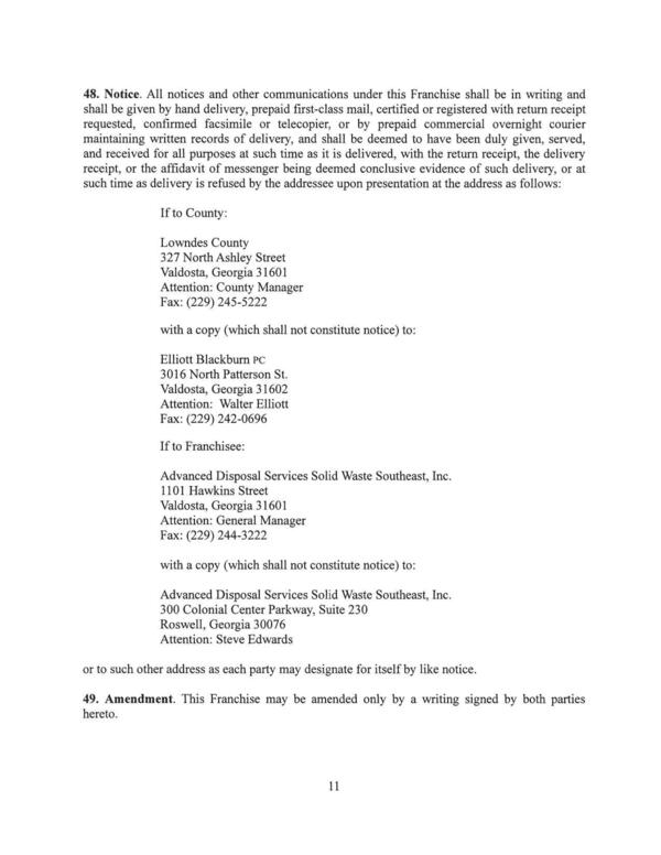 48. Notice. All notices and other communications under this Franchise shall be in writing and