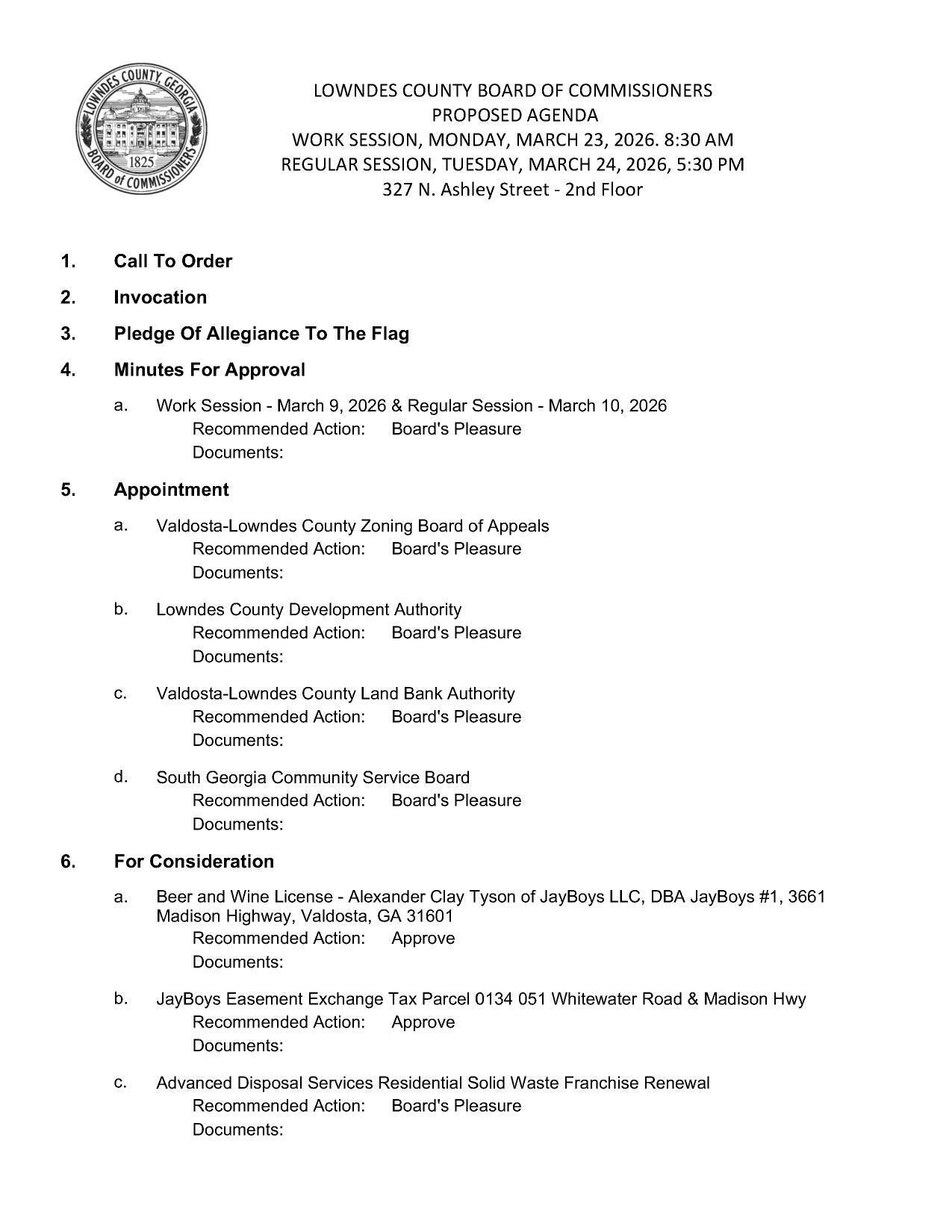 PROPOSED AGENDA