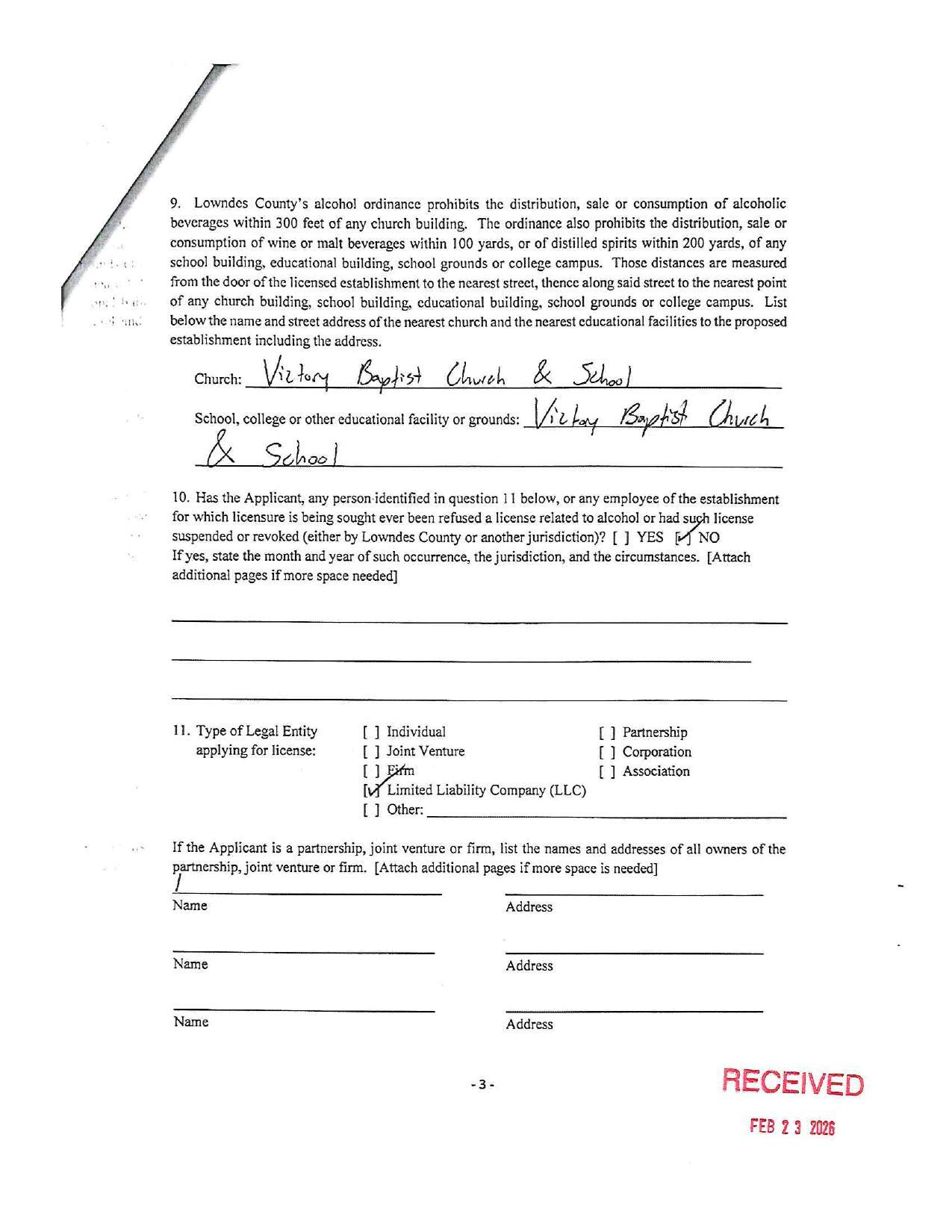 beverages within 300 feet of any church building. The ordinance also prohibits the distribution, sale or