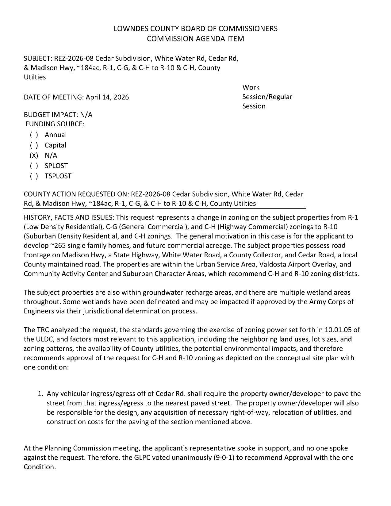 to develop ~265 single family homes, and future commercial acreage.