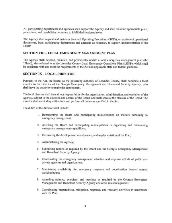 SECTION VII —- LOCAL EMERGENCY MANAGEMENT PLAN